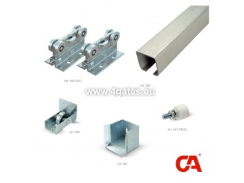 Sliding gate fittings set COMBI ARIALDO "GRANDE" for gates up to 2300kg/rail 8 M /140x140x6mm/ NOT GALVANIZED