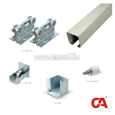 Sliding gate fittings set COMBI ARIALDO "GRANDE" for gates up to 2300kg/rail 8 M /140x140x6mm/ NOT GALVANIZED