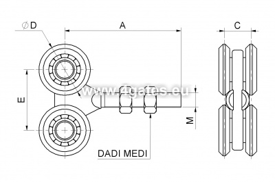 COMBI ARIALDO Ruļļu bloks 4MEDIO, P=280kg, D=42mm, A=95mm (cinkots)