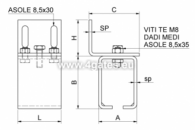 COMBI ARIALDO Stiprinājums pie sienas MEDIO, 60x70mm, 53x73x4mm (cinkots)