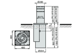 Hidrauliskais teritorijas Bollards BFT PILLAR B 275 / 600.6CL