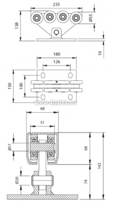COMUNELLO RULLE BLOKKER CGS-350.8 Mini (8 ruller, galvanisert) - fullstendig x 2 stk.