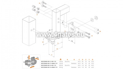 Hengsel 180 Locinox BOLTONHD-4D M12, innskrudd, justerbar 4 veier, aluminium (2 stk)