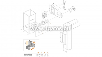 Hinged LOCINOX GBMU M16 kruvi pikkus: 110 mm (1001U+1002M+1034HDGA) (2tk)